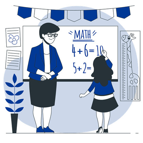 Illustration of a tutor teaching math at a whiteboard